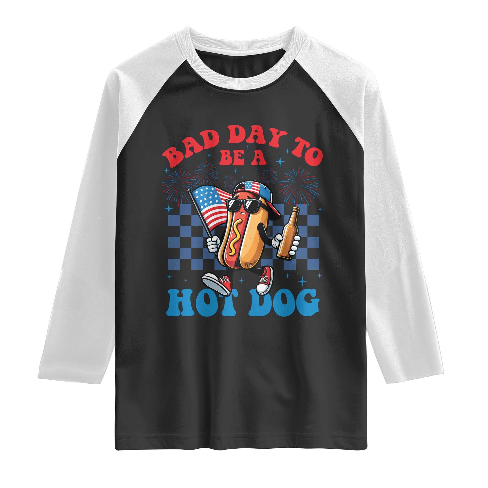 Bad Day To Be A Hot Dog 4th of July Raglan Shirt Funny BBQ Grilling TS11 Black White Print Your Wear
