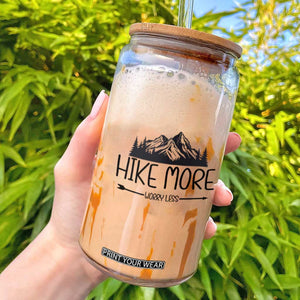 Hike More Worry Less Hiker Mountain Glass Can Hiking Camping Hiker Mountain