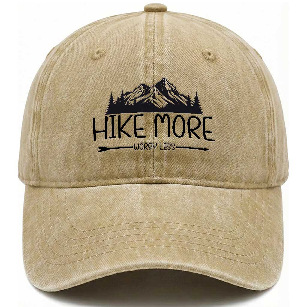 Hike More Worry Less Hiker Mountain Washed Cotton Baseball Cap Hiking Camping Hiker Mountain