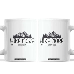 Hike More Worry Less Hiker Mountain Coffee Mug Hiking Camping Hiker Mountain