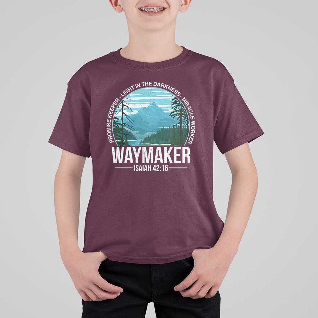 Christian T Shirt For Kid Waymaker Promise Keeper Light In The Darkness Miracle Worker Bible Verse TS11 Maroon Print Your Wear