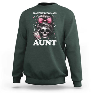 Funny Aunt Sweatshirt Someone's Cool Ass Auntie Skull Coffee TS11 Dark Forest Green Print Your Wear