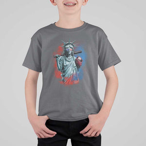 Funny Statue Of Liberty Baseball T Shirt For Kid 4th Of July Sport Bat American TS11 Charcoal Print Your Wear