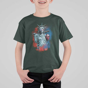 Funny Statue Of Liberty Baseball T Shirt For Kid 4th Of July Sport Bat American TS11 Dark Forest Green Print Your Wear