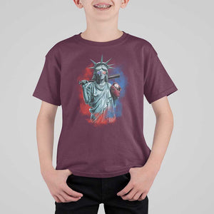 Funny Statue Of Liberty Baseball T Shirt For Kid 4th Of July Sport Bat American TS11 Maroon Print Your Wear