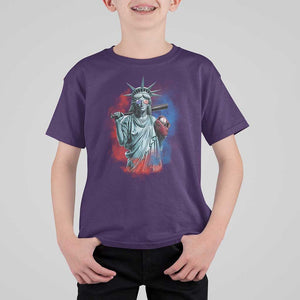 Funny Statue Of Liberty Baseball T Shirt For Kid 4th Of July Sport Bat American TS11 Purple Print Your Wear