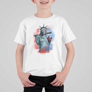 Funny Statue Of Liberty Baseball T Shirt For Kid 4th Of July Sport Bat American TS11 White Print Your Wear