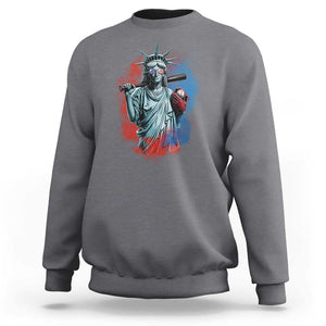 Funny Statue Of Liberty Baseball Sweatshirt 4th Of July Sport Bat American TS11 Charcoal Print Your Wear