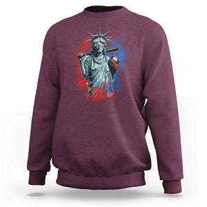 Funny Statue Of Liberty Baseball Sweatshirt 4th Of July Sport Bat American TS11 Maroon Print Your Wear