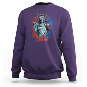 Funny Statue Of Liberty Baseball Sweatshirt 4th Of July Sport Bat American TS11 Purple Print Your Wear