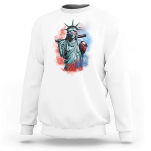 Funny Statue Of Liberty Baseball Sweatshirt 4th Of July Sport Bat American TS11 White Print Your Wear