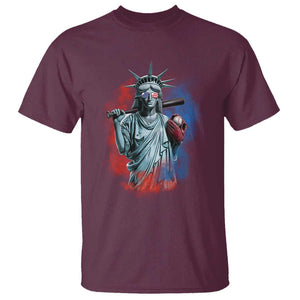 Funny Statue Of Liberty Baseball T Shirt 4th Of July Sport Bat American TS11 Maroon Print Your Wear