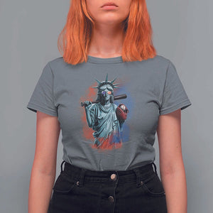 Funny Statue Of Liberty Baseball T Shirt For Women 4th Of July Sport Bat American TS11 Charcoal Print Your Wear