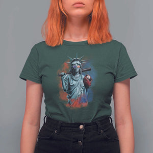 Funny Statue Of Liberty Baseball T Shirt For Women 4th Of July Sport Bat American TS11 Dark Forest Green Print Your Wear