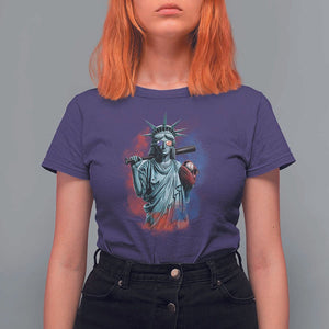 Funny Statue Of Liberty Baseball T Shirt For Women 4th Of July Sport Bat American TS11 Purple Print Your Wear