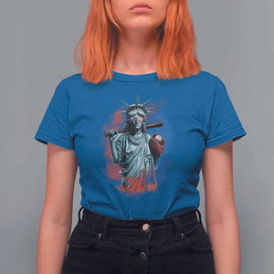 Funny Statue Of Liberty Baseball T Shirt For Women 4th Of July Sport Bat American TS11 Royal Blue Print Your Wear