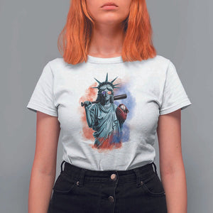 Funny Statue Of Liberty Baseball T Shirt For Women 4th Of July Sport Bat American TS11 White Print Your Wear