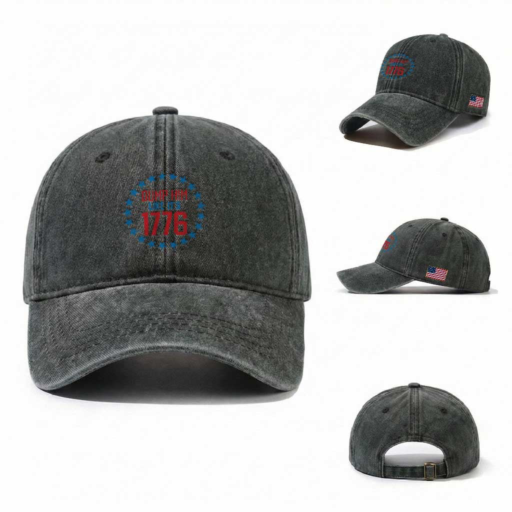 Funny Dump Him Like It's 1776 Washed Cotton Baseball Cap Stars Political Sattire TS11 Washed Cap Universal Fit Dark Green Print Your Wear