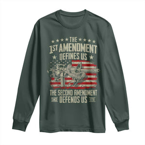The 1st Amendment Defines Us The Second Defends Us Since 1791 Long Sleeve Shirt Vintage American Flag TS11 Dark Forest Green Print Your Wear