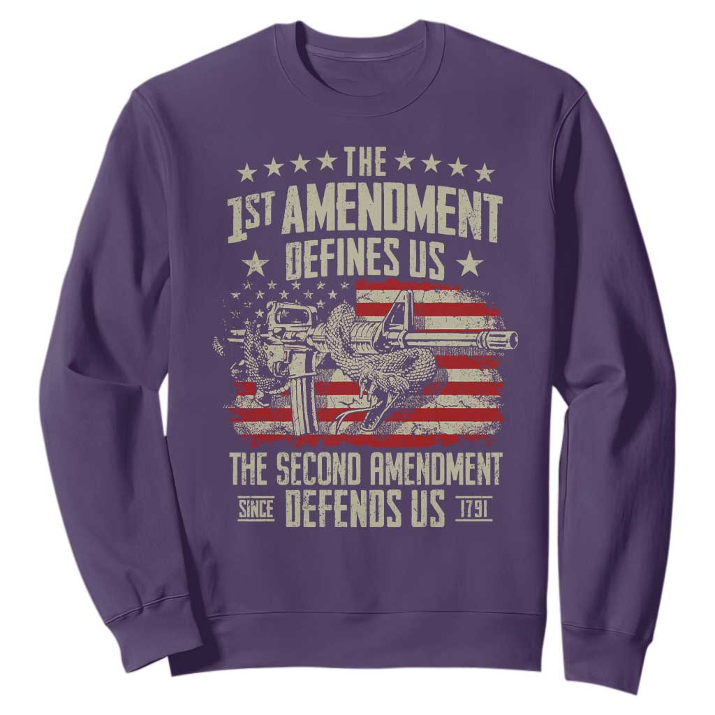 The 1st Amendment Defines Us The Second Defends Us Since 1791 Sweatshirt Vintage American Flag TS11 Purple Print Your Wear