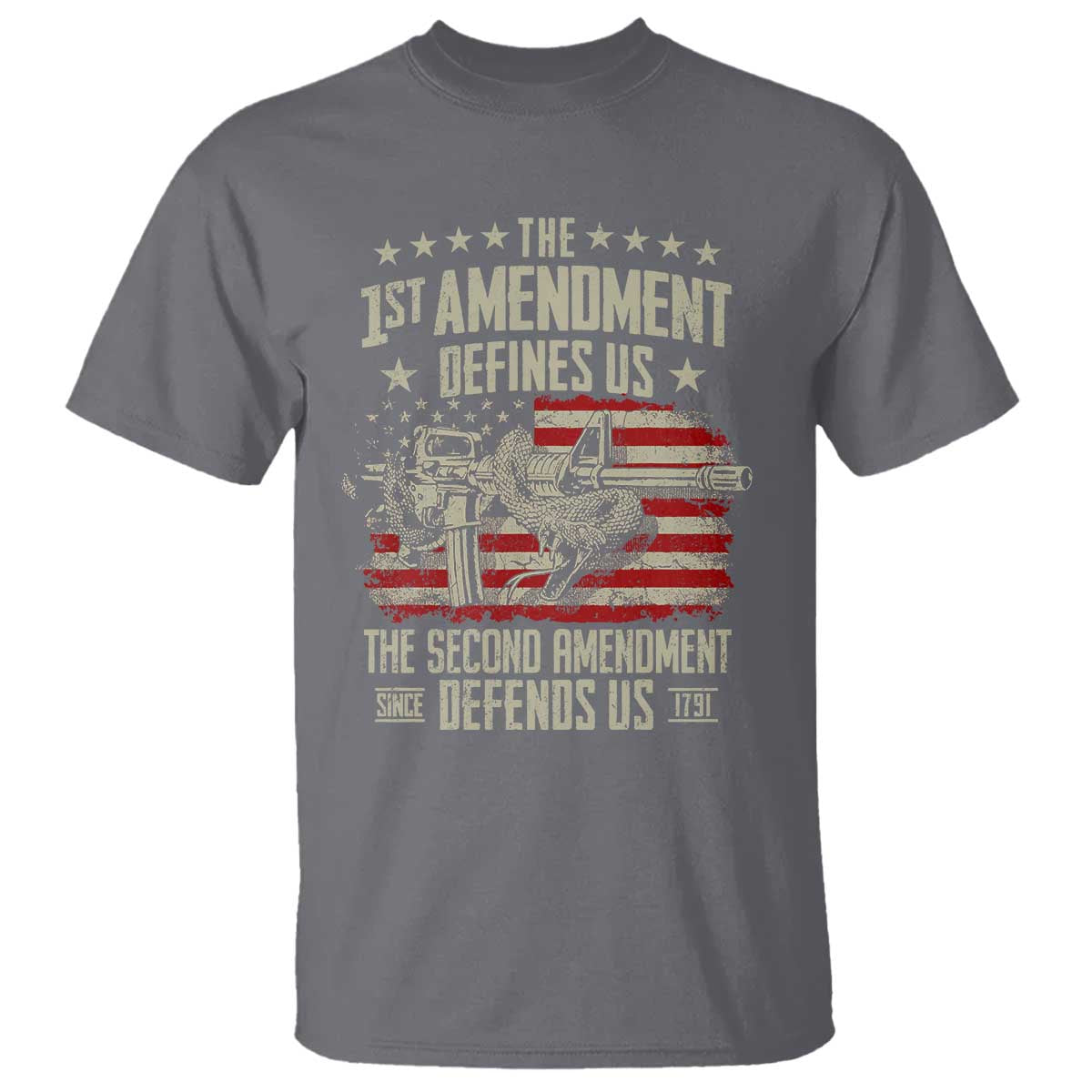 The 1st Amendment Defines Us The Second Defends Us Since 1791 T Shirt Vintage American Flag TS11 Charcoal Print Your Wear