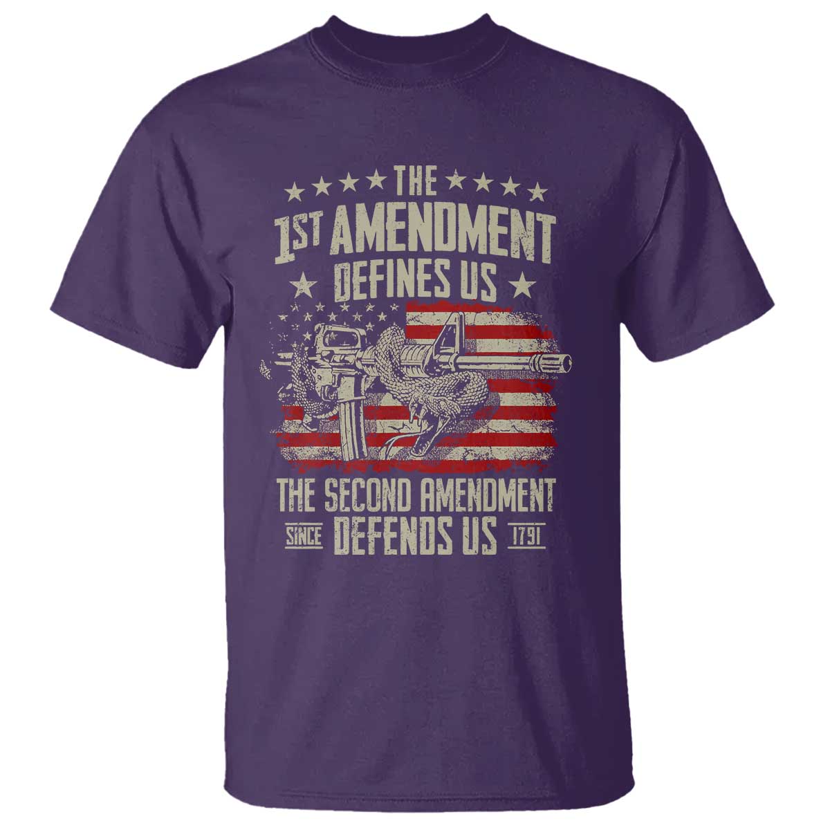 The 1st Amendment Defines Us The Second Defends Us Since 1791 T Shirt Vintage American Flag TS11 Purple Print Your Wear