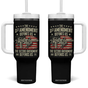 The 1st Amendment Defines Us The Second Defends Us Since 1791 Tumbler With Handle Vintage American Flag TS11 One Size: 40 oz Black Print Your Wear