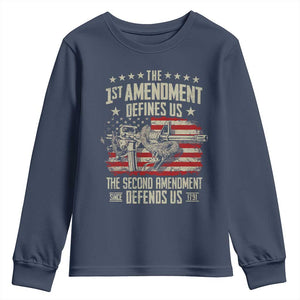 The 1st Amendment Defines Us The Second Defends Us Since 1791 Youth Sweatshirt Vintage American Flag TS11 Navy Print Your Wear