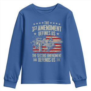 The 1st Amendment Defines Us The Second Defends Us Since 1791 Youth Sweatshirt Vintage American Flag TS11 Royal Blue Print Your Wear