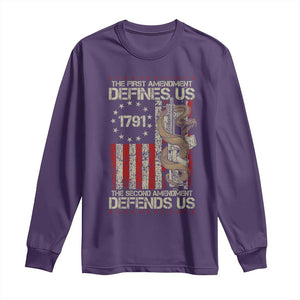 The First Amendment Defines Us The Second Defend Us Long Sleeve Shirt Vintage American Flag TS11 Purple Print Your Wear