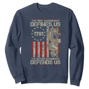 The First Amendment Defines Us The Second Defend Us Sweatshirt Vintage American Flag TS11 Navy Print Your Wear