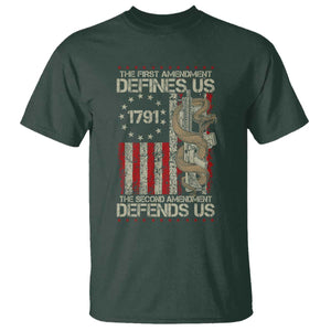 The First Amendment Defines Us The Second Defend Us T Shirt Vintage American Flag TS11 Dark Forest Green Print Your Wear