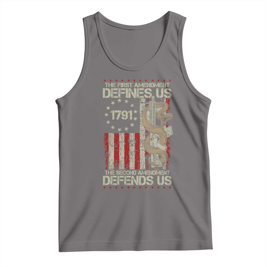 The First Amendment Defines Us The Second Defend Us Tank Top Vintage American Flag TS11 Deep Heather Print Your Wear
