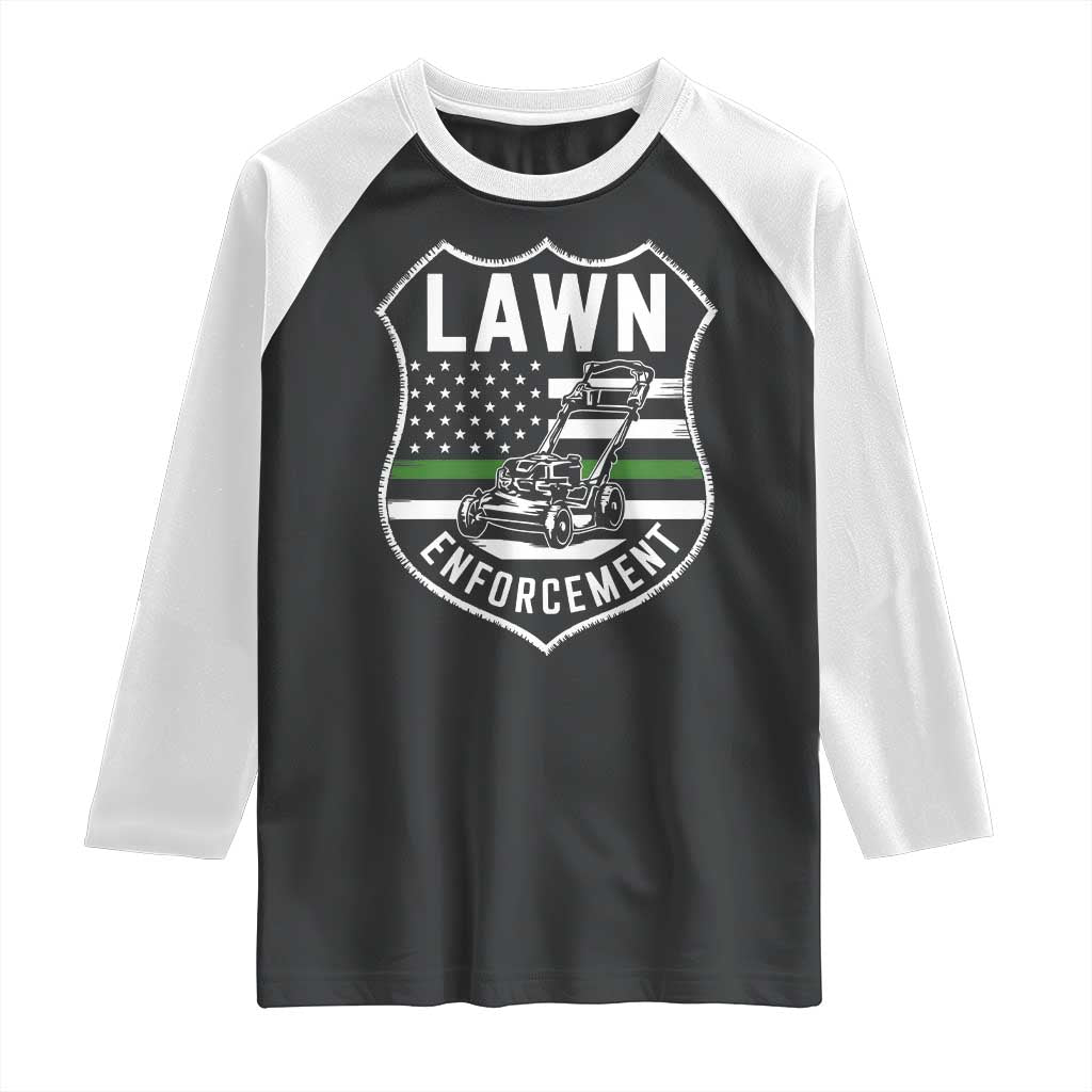 Funny Lawn Enforcement Raglan Shirt Gardening Lawn Mower American Flag TS11 Black White Print Your Wear