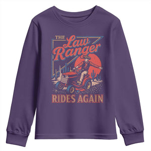 Funny The Lawn Ranger Rides Again Youth Sweatshirt Lawn Tractor Mowing Cowboy TS11 Purple Print Your Wear