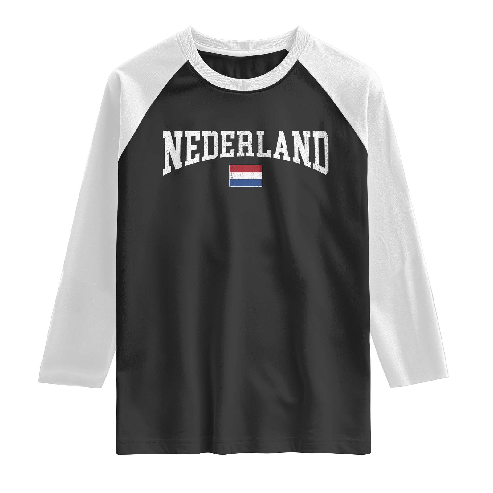 Nederland Sports Throwback Design Raglan Shirt Vintage Dutch Holland Flag Soccer Jersey Style TS11 Black White Print Your Wear