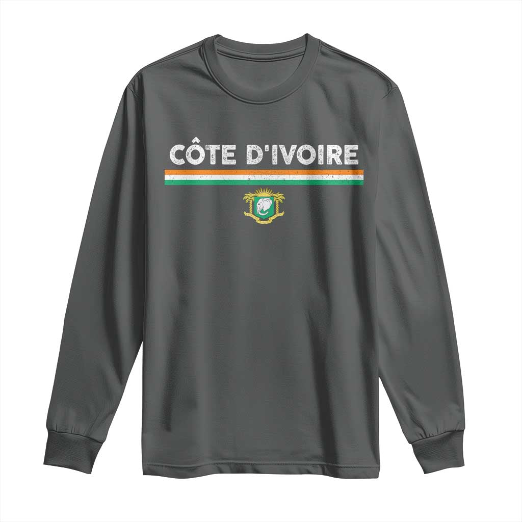 Côte D'ivoire Elephant Sporty Ivory Coast Flag Long Sleeve Shirt TS11 Dark Heather Print Your Wear