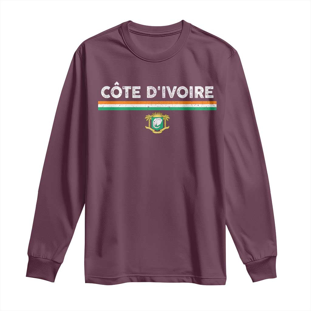 Côte D'ivoire Elephant Sporty Ivory Coast Flag Long Sleeve Shirt TS11 Maroon Print Your Wear