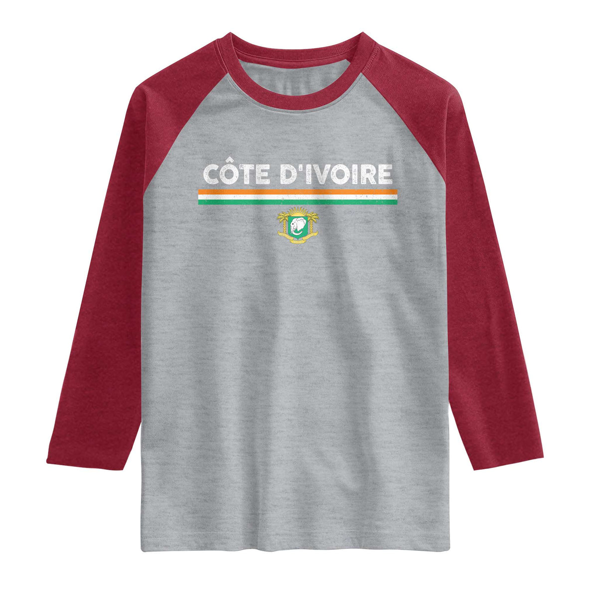Côte D'ivoire Elephant Sporty Ivory Coast Flag Raglan Shirt TS11 Heather Gray Heather Red Print Your Wear