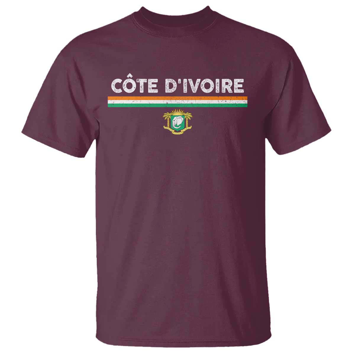 Côte D'ivoire Elephant Sporty Ivory Coast Flag T Shirt TS11 Maroon Print Your Wear
