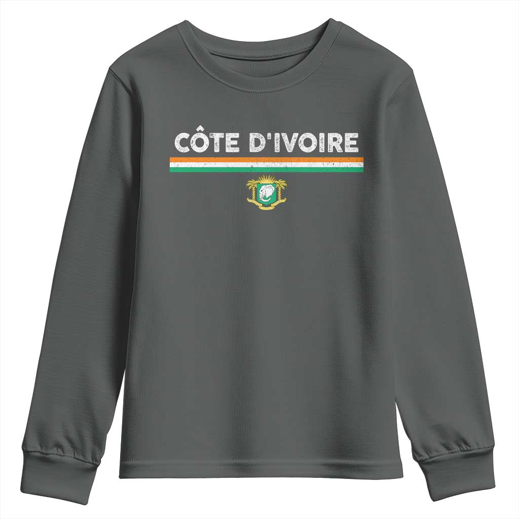 Côte D'ivoire Elephant Sporty Ivory Coast Flag Youth Sweatshirt TS11 Dark Heather Print Your Wear