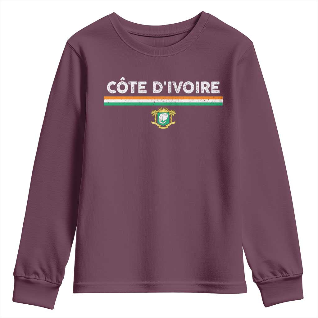 Côte D'ivoire Elephant Sporty Ivory Coast Flag Youth Sweatshirt TS11 Maroon Print Your Wear