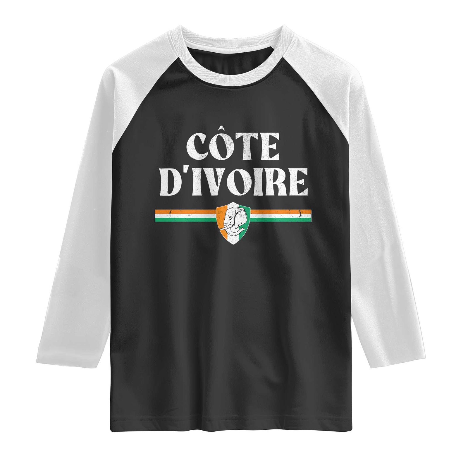 Côte D Ivoire Raglan Shirt Flag of Ivory Coast Elephant Crest Football TS11 Black White Print Your Wear