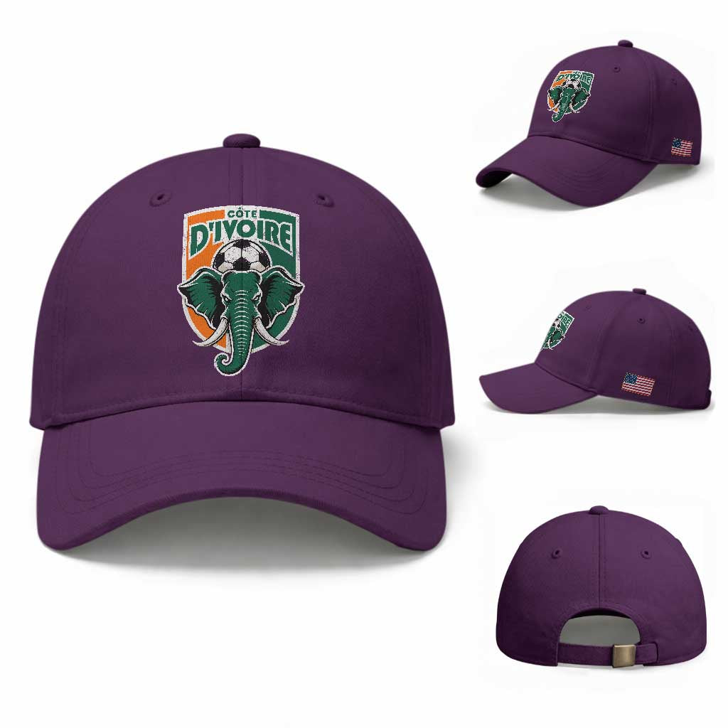 Côte D'ivoire Classic Ivory Coast Elephant Football Baseball Cap Ivorians Pride TS11 Baseball Cap Universal Fit Purple Print Your Wear
