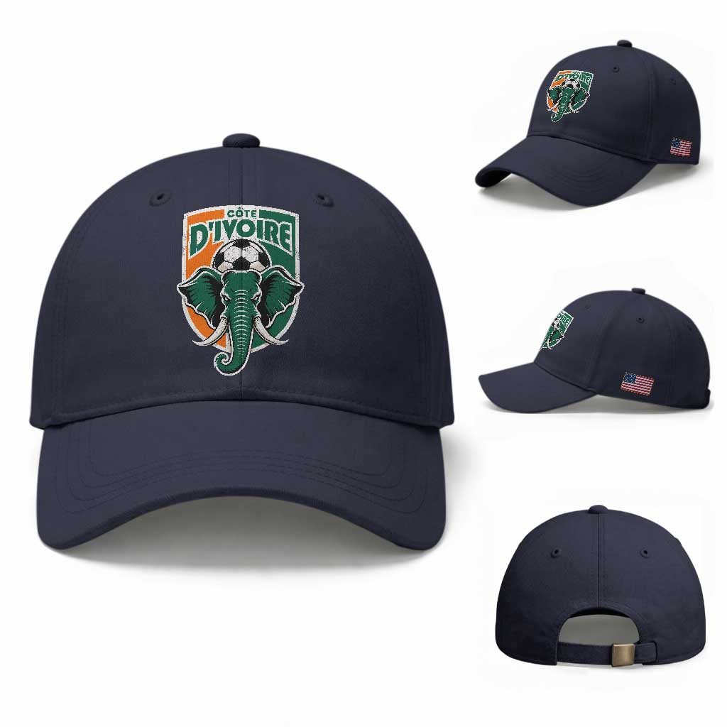Côte D'ivoire Classic Ivory Coast Elephant Football Baseball Cap Ivorians Pride TS11 Baseball Cap Universal Fit Navy Print Your Wear