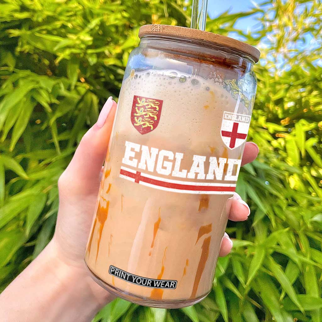 England Three Lions Symbol Red Cross Athletic Jersey Style Glass Can TS11 Black Print Your Wear