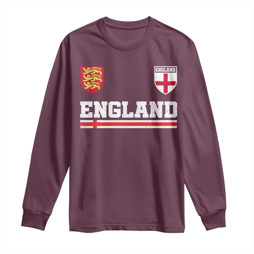 England Three Lions Symbol Red Cross Athletic Jersey Style Long Sleeve Shirt TS11 Maroon Print Your Wear