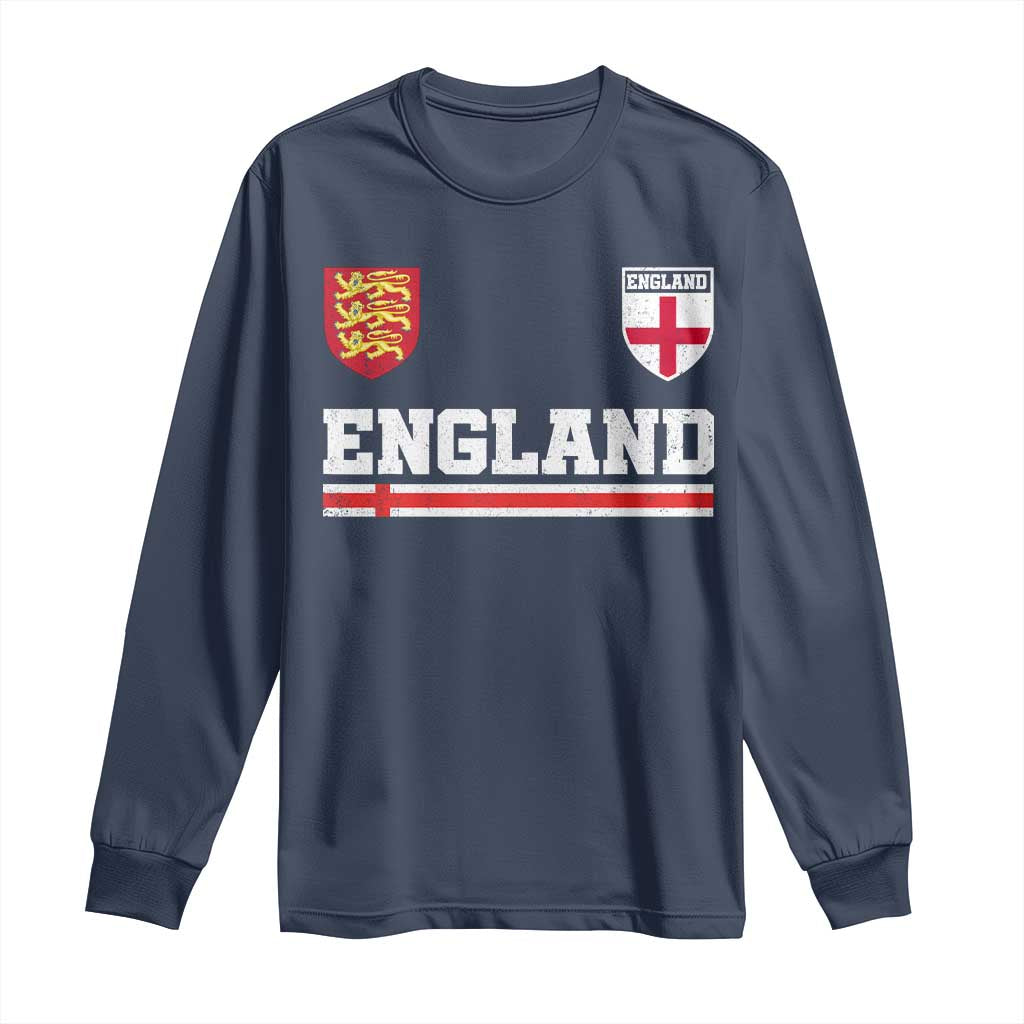 England Three Lions Symbol Red Cross Athletic Jersey Style Long Sleeve Shirt TS11 Navy Print Your Wear