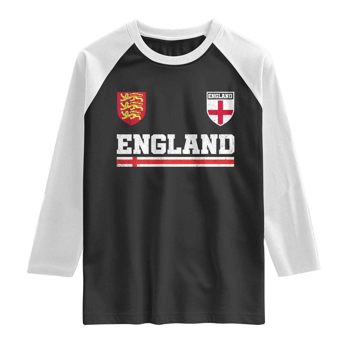 England Three Lions Symbol Red Cross Athletic Jersey Style Raglan Shirt TS11 Black White Print Your Wear