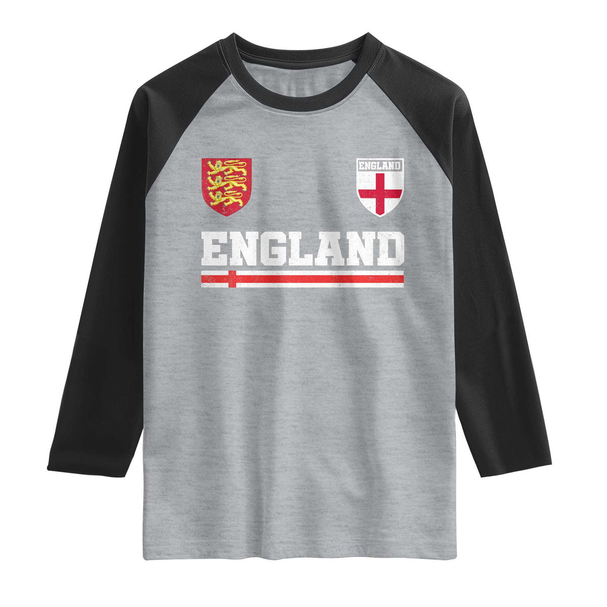 England Three Lions Symbol Red Cross Athletic Jersey Style Raglan Shirt TS11 Heather Gray Black Print Your Wear